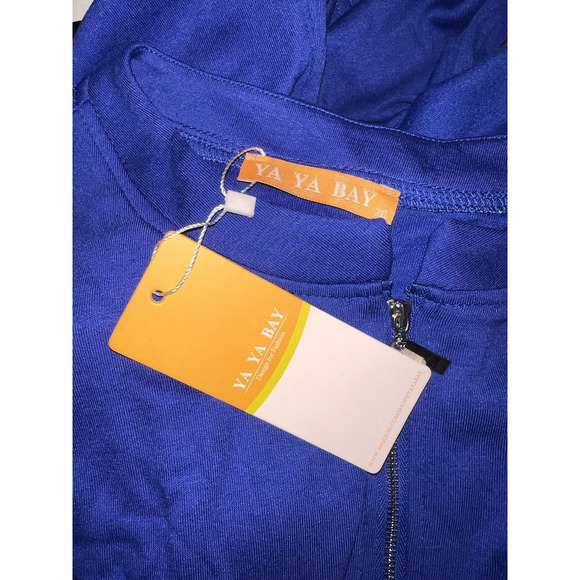 New YA YA BAY Top Women's Size 3XL Royal Blue Zip Neck Roll Tab LS Shirt Tunic - Picture 8 of 8